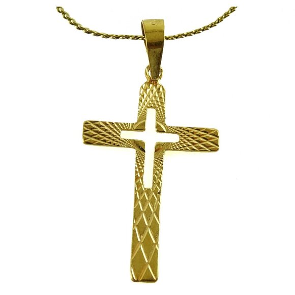Cross Pendant Marked Condor on Added Chain Necklace Religious Jewelry - Picture 4 of 5